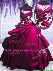 High End Taffeta Strapless Sleeveless Lace Up Embroidery and Pick Ups Quinceanera Gowns inFuchsia