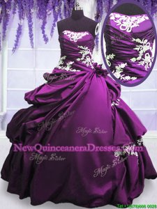 Shining Floor Length Lace Up 15 Quinceanera Dress Purple and In for Military Ball and Sweet 16 and Quinceanera withAppliques and Pick Ups