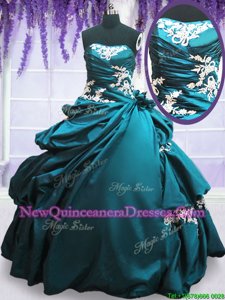 Fantastic Sleeveless Floor Length Appliques and Pick Ups Lace Up Sweet 16 Dress with Teal