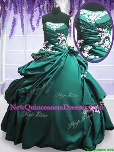 Custom Design Turquoise Strapless Neckline Appliques and Pick Ups 15 Quinceanera Dress Sleeveless Lace Up