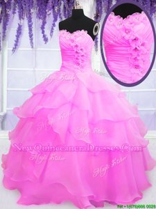 Admirable Ruffled Floor Length Ball Gowns Sleeveless Hot Pink Sweet 16 Dresses Lace Up