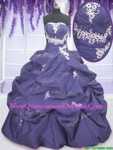 Traditional Floor Length Lavender Vestidos de Quinceanera Taffeta Sleeveless Spring and Summer and Fall and Winter Appliques and Pick Ups