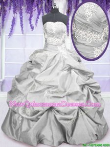 Custom Design Embroidery and Pick Ups Sweet 16 Dresses Silver Lace Up Sleeveless Floor Length