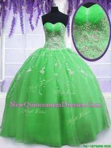 Glamorous Spring Green Ball Gowns Beading and Embroidery Quinceanera Gowns Lace Up Organza Sleeveless Floor Length