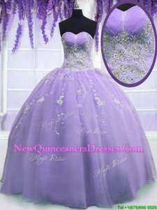 Edgy Lavender Organza Zipper Sweetheart Sleeveless Floor Length 15 Quinceanera Dress Beading