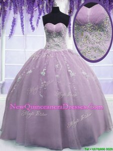 Sweetheart Sleeveless Zipper Quinceanera Gown Lilac Organza