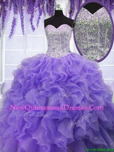 Modest Sequins Floor Length Ball Gowns Sleeveless Lavender Vestidos de Quinceanera Lace Up