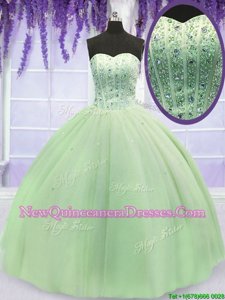 Exceptional Yellow Green Lace Up Sweetheart Beading Quince Ball Gowns Tulle Sleeveless