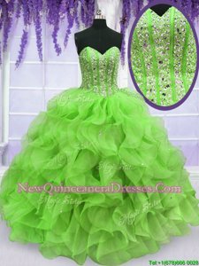 Artistic Sweetheart Sleeveless Organza Sweet 16 Quinceanera Dress Ruffles and Sequins Lace Up