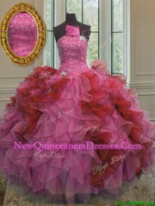 Comfortable Multi-color Organza Lace Up Quinceanera Dress Sleeveless Floor Length Beading and Ruffles