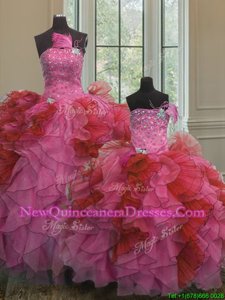 Sweet Organza Strapless Sleeveless Lace Up Beading and Ruffles 15th Birthday Dress inMulti-color