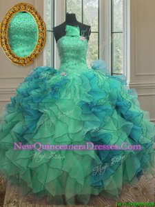 Fabulous Sleeveless Beading and Ruffles Lace Up Quinceanera Dress