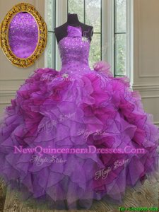 Fashion Strapless Sleeveless 15 Quinceanera Dress Floor Length Beading and Ruffles Multi-color Organza