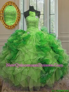 Deluxe Spring and Summer and Fall and Winter Organza Sleeveless Floor Length Quinceanera Gowns andBeading and Ruffles