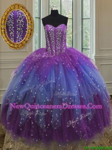 On Sale Sequins Sweetheart Sleeveless Lace Up Sweet 16 Dress Multi-color Tulle