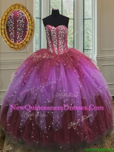 Luxurious Multi-color Sweetheart Neckline Beading and Ruffles and Sequins 15 Quinceanera Dress Sleeveless Lace Up