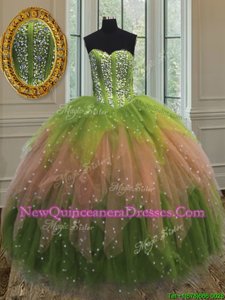 Clearance Beading and Ruffles and Sequins Quinceanera Dresses Multi-color Lace Up Sleeveless Floor Length