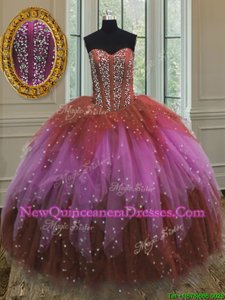 Super Sleeveless Beading and Ruffles and Sequins Lace Up Sweet 16 Dresses