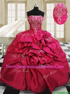 Beautiful Beading and Embroidery and Pick Ups Quince Ball Gowns Hot Pink Lace Up Sleeveless Floor Length