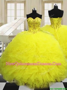 Hot Selling Floor Length Ball Gowns Sleeveless Light Yellow Quinceanera Gown Lace Up