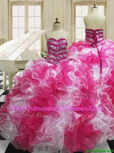 Captivating Multi-color Sweetheart Neckline Beading and Ruffles Vestidos de Quinceanera Sleeveless Lace Up