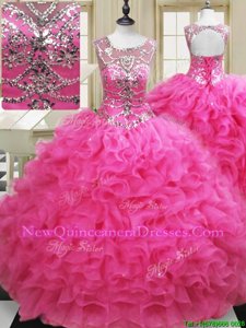 Vintage Scoop Sleeveless Beading and Ruffles Lace Up Quinceanera Gowns