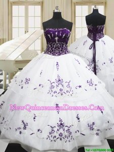 Dazzling White Sleeveless Floor Length Beading and Embroidery Lace Up Ball Gown Prom Dress