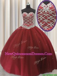 Luxurious Red Lace Up 15 Quinceanera Dress Beading and Sequins Sleeveless Floor Length