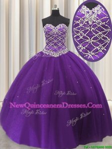 Attractive Eggplant Purple Quinceanera Dress Military Ball and Sweet 16 and Quinceanera and For withBeading and Sequins Sweetheart Sleeveless Lace Up