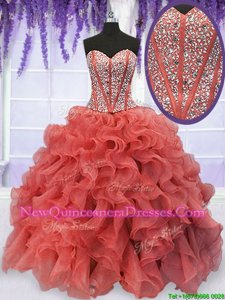 Cute Sleeveless Lace Up Floor Length Beading and Ruffles Quinceanera Gown