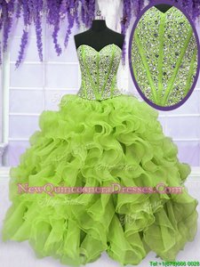 Exceptional Sweetheart Sleeveless Organza Quinceanera Dresses Beading and Ruffles Lace Up