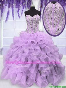 Designer Sweetheart Sleeveless Organza Quinceanera Dresses Beading and Ruffles Lace Up