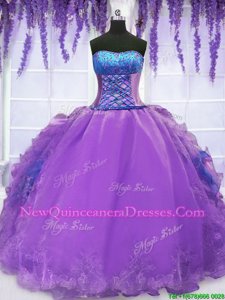 Wonderful Sleeveless Embroidery and Ruffles Lace Up Ball Gown Prom Dress