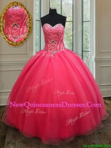 Inexpensive Floor Length Ball Gowns Sleeveless Coral Red 15 Quinceanera Dress Lace Up