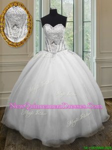 Discount Floor Length White Quinceanera Dress Sweetheart Sleeveless Lace Up