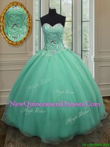 Smart Apple Green Organza Lace Up Quinceanera Dress Sleeveless Floor Length Beading