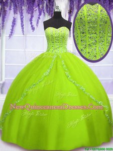 Glorious Yellow Green Sleeveless Beading Floor Length Sweet 16 Quinceanera Dress