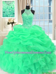 Best Selling Spring Green Sweet 16 Dress Military Ball and Sweet 16 and Quinceanera and For withBeading and Pick Ups Scoop Sleeveless Lace Up