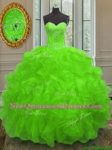 Cheap Spring Green Sweetheart Lace Up Beading and Embroidery and Ruffles 15 Quinceanera Dress Sleeveless