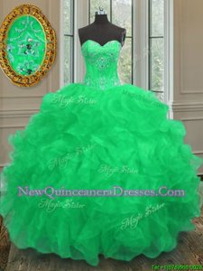 Custom Designed Green Sweetheart Lace Up Beading and Embroidery and Ruffles Sweet 16 Dress Sleeveless