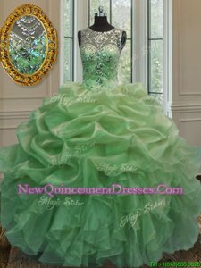 Scoop Sleeveless Organza Sweet 16 Dress Beading and Ruffles and Pick Ups Lace Up