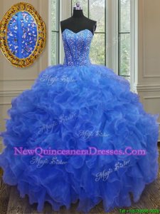 Popular Sleeveless Lace Up Floor Length Beading and Ruffles Quinceanera Gowns