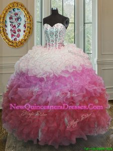 Glittering Multi-color Sweetheart Lace Up Beading and Ruffles and Sashes|ribbons Quinceanera Gowns Sleeveless