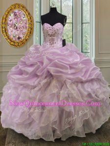 Sophisticated Lilac Ball Gowns Beading and Ruffles 15 Quinceanera Dress Lace Up Organza Sleeveless Floor Length