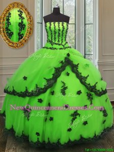 Spring Green Sleeveless Appliques Floor Length Vestidos de Quinceanera