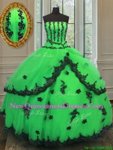 Fine Green Sleeveless Beading and Embroidery Floor Length Quince Ball Gowns