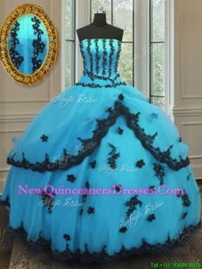 Admirable Aqua Blue Lace Up Quinceanera Gowns Appliques Sleeveless Floor Length