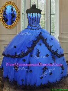 Enchanting Floor Length Lace Up Quinceanera Gowns Blue and In for Military Ball and Sweet 16 and Quinceanera withAppliques