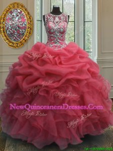 Scoop Sleeveless Beading and Ruffles and Pick Ups Lace Up Sweet 16 Quinceanera Dress