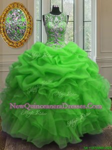 Cheap Scoop Sleeveless Organza Sweet 16 Quinceanera Dress Beading and Ruffles and Pick Ups Lace Up